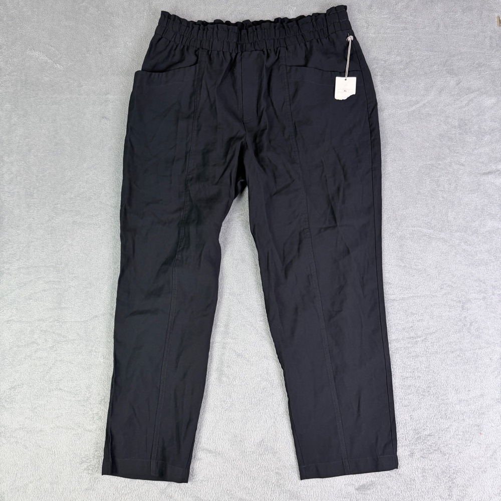A New Day Womens XL Black Tapered Paperbag Waist Rayon Blend Trousers‎ Pants